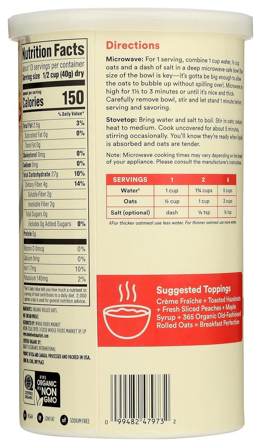 Organic Old Fashioned Rolled Oats, 18 Ounce