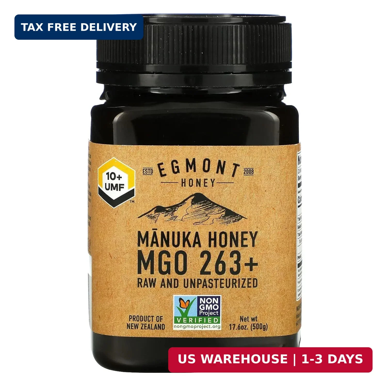 Egmont Honey Manuka Honey MGO 265+ UMF 10+ 500g | NON-GMO, Kosher, Recycled plas