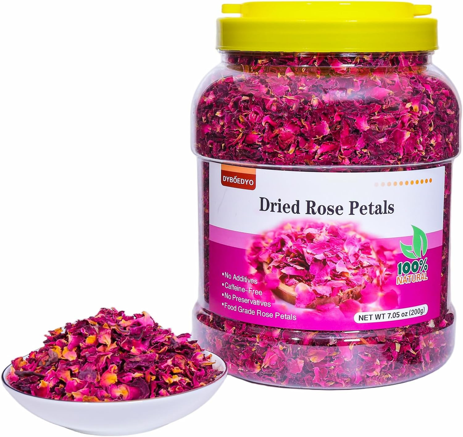 Dried Rose Petals – 7.05Oz/200G, Food-Grade Edible Rose Petals, Dried Flower Pet