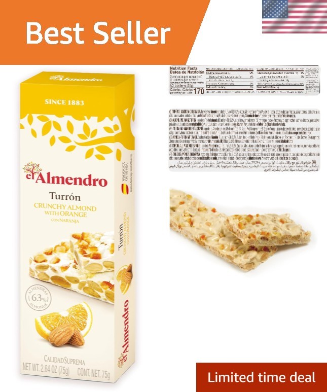 Authentic Spanish Turron: Crunchy Almond & Orange Nougat Bar, Gluten-Free Treat