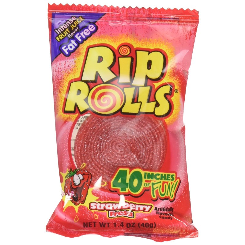 24x Rips Rolls Strawberry Sour Candy Licorice Snack Sweet Treats Bulk Seal 1.4oz