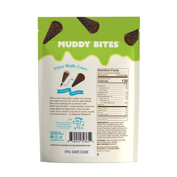 MUDDY BITES Dubai Chocolate Waffle Cone Snacks – 4.25oz