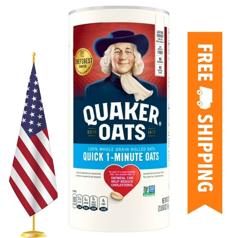 Quaker, Quick 1 Minute Oats, Oatmeal, Quick Cook Oatmeal, 42 oz Canister Dry Oat