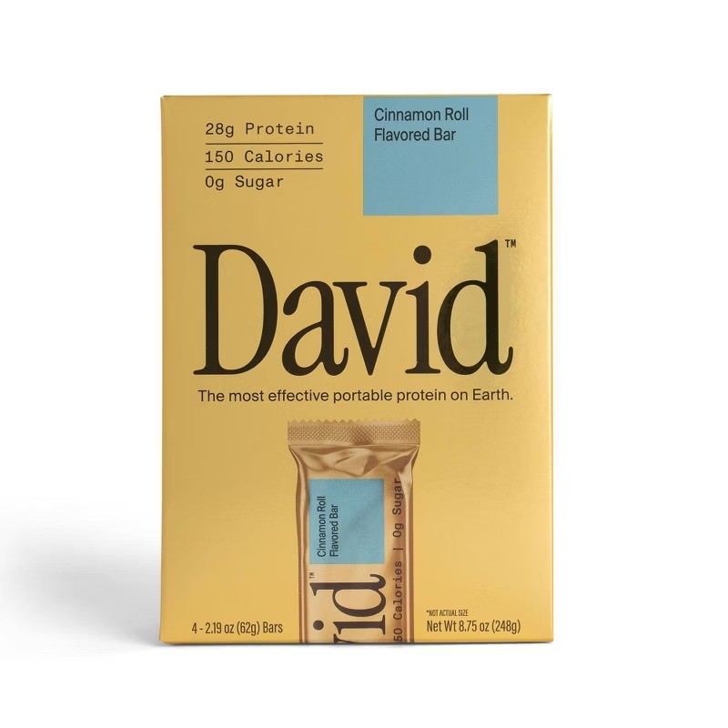 David Protein Gold Cinnamon Roll Bars 28g Protein 4ct Ready to Eat Creamy