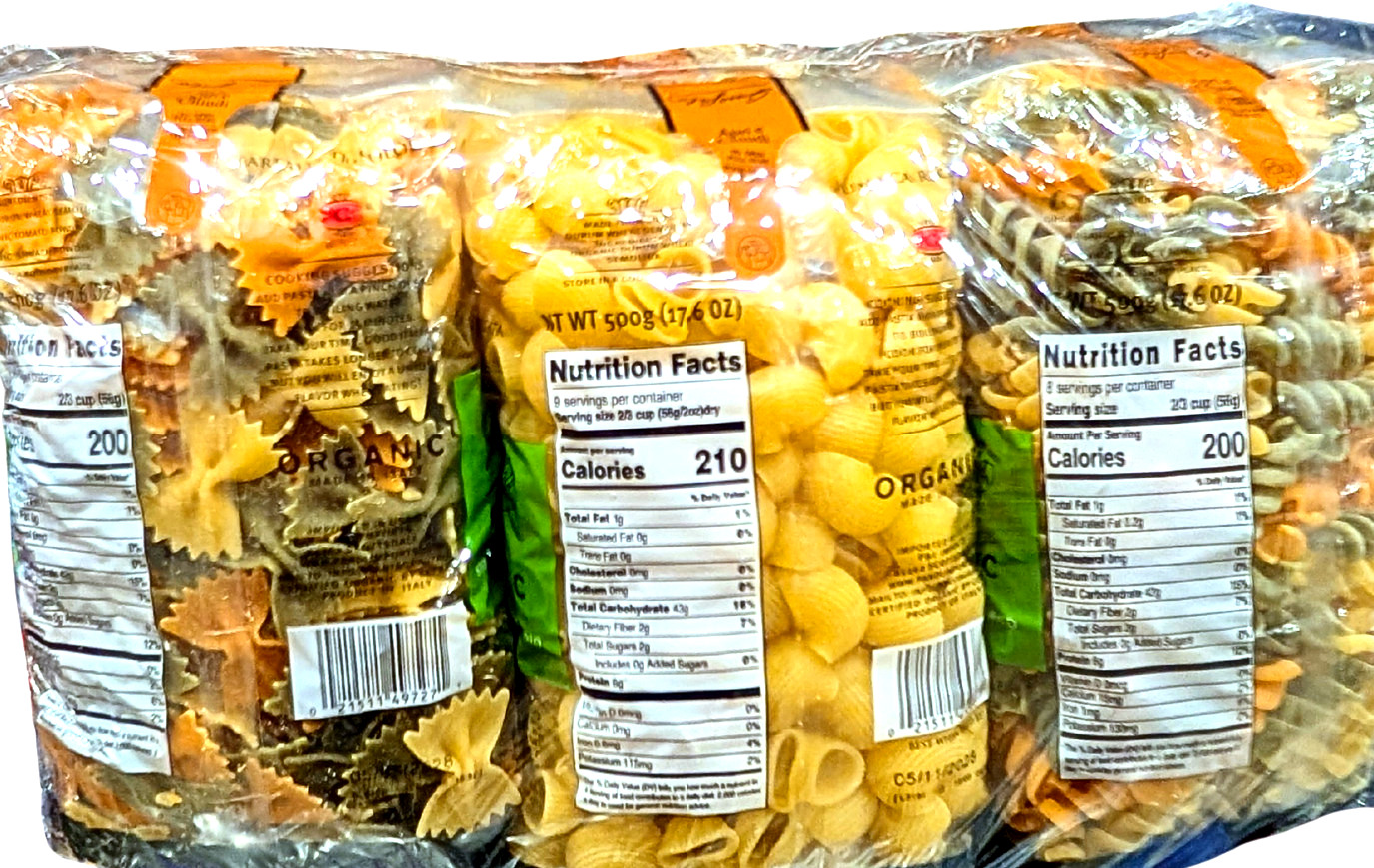 Garofalo Organic Tri Color Pasta Variety Pack 6×1.1 Lb Pack EXP 05/2028