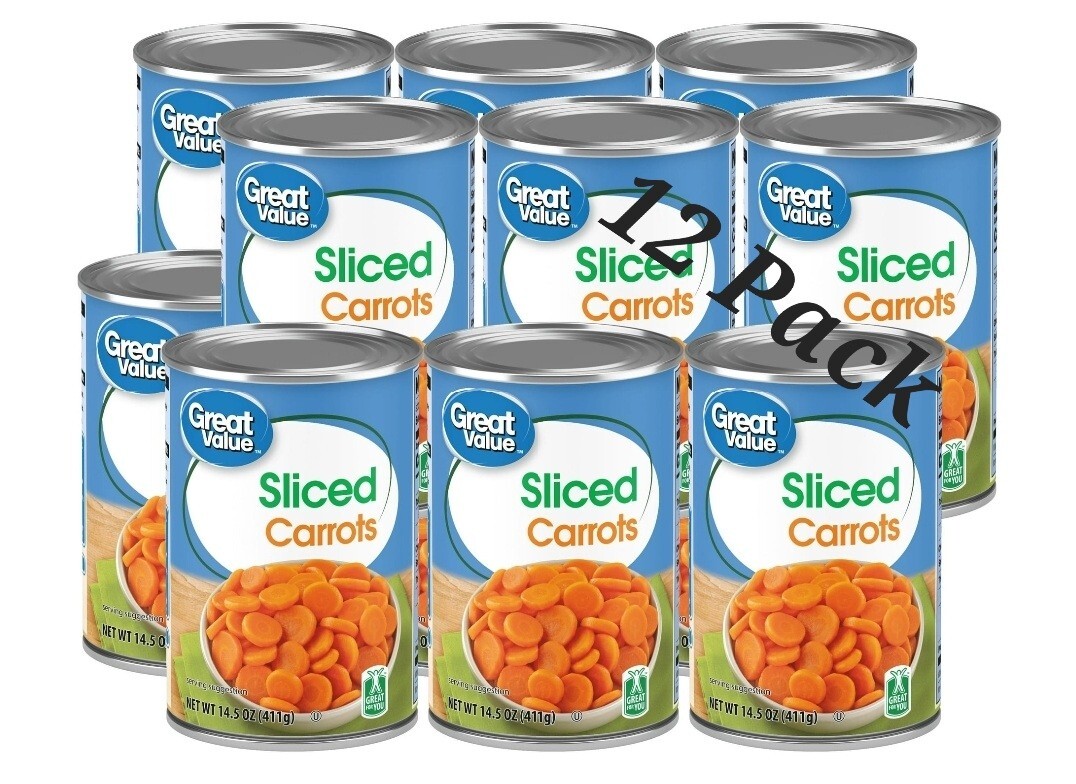 (12 Cans) Carrots Canned Sliced Tender and Sweet 14.5 Oz by Great Value