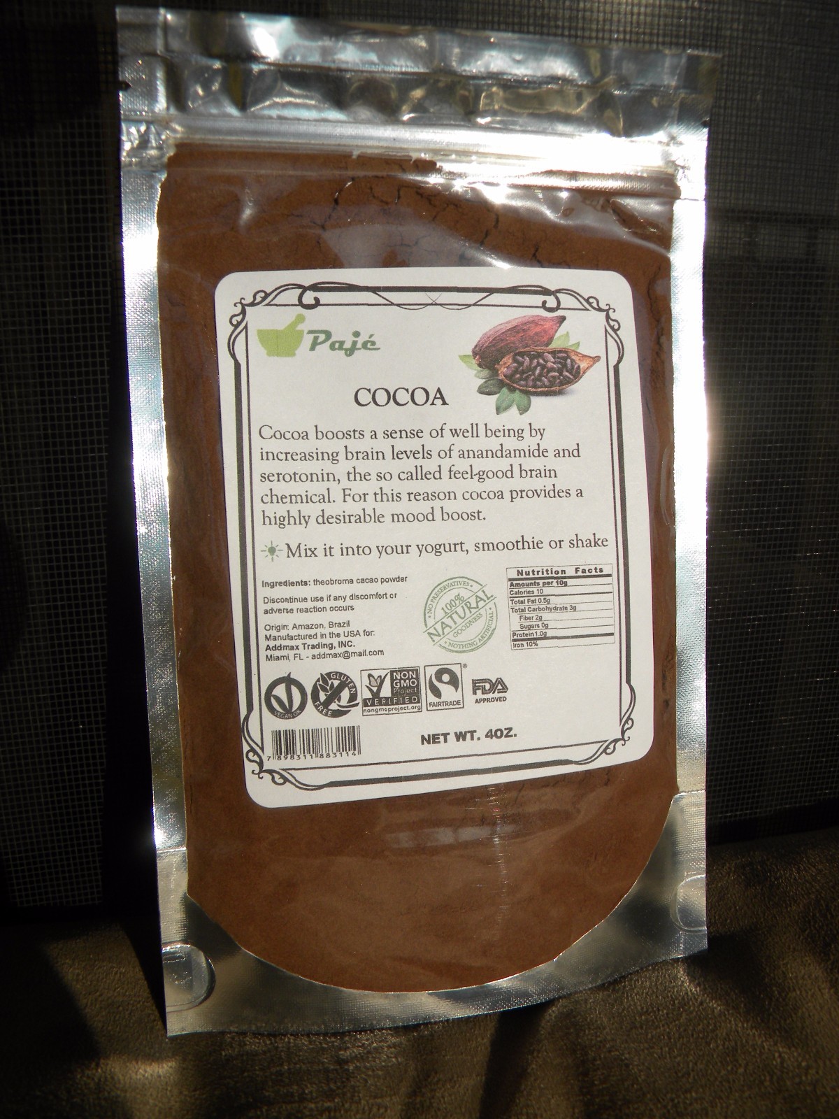 COCOA CACAO CACAU seed powder 16oz 1lb Mood, Serotonin, chocolate PAJE POWDER