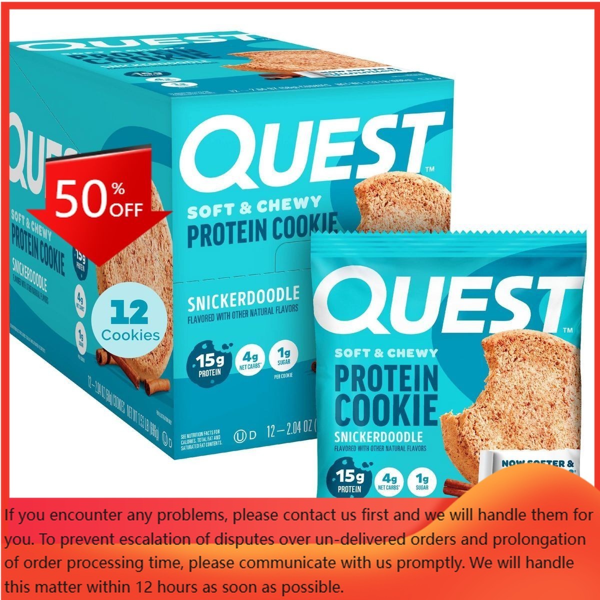 Quest Nutrition Protein Cookie – Snickerdoodle – 12ct: 15g Protein, Ready to Eat