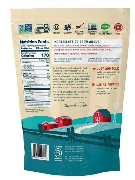 2PACK Seven Sundays Keto Rise and Shine Granola Cereal, 20 oz.