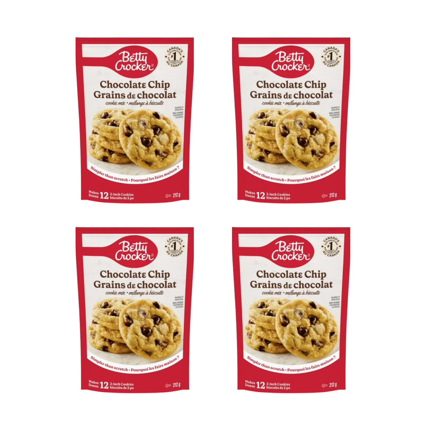 Betty Crocker Cookie Mix Chocolate Chip 212g Sweet Baking Dessert (4 Packs)
