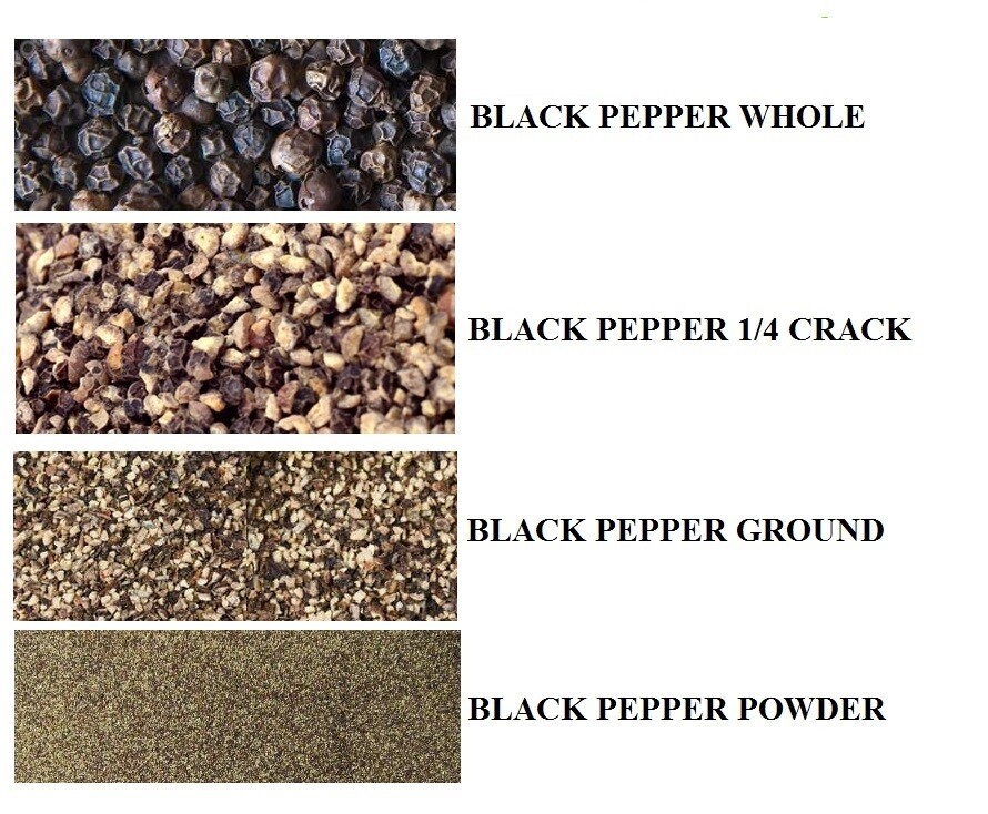 PREMIUM PEPPER PEPPERCORNS BLACK WHOLE/CRACK/POWDER INDIA 4OZ-5 LB