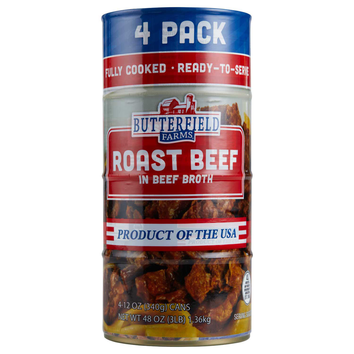 4 – Pack Roast Beef Butterfield in Beef Broth Fully Cooked 12 Oz 4 Pk Cans USA