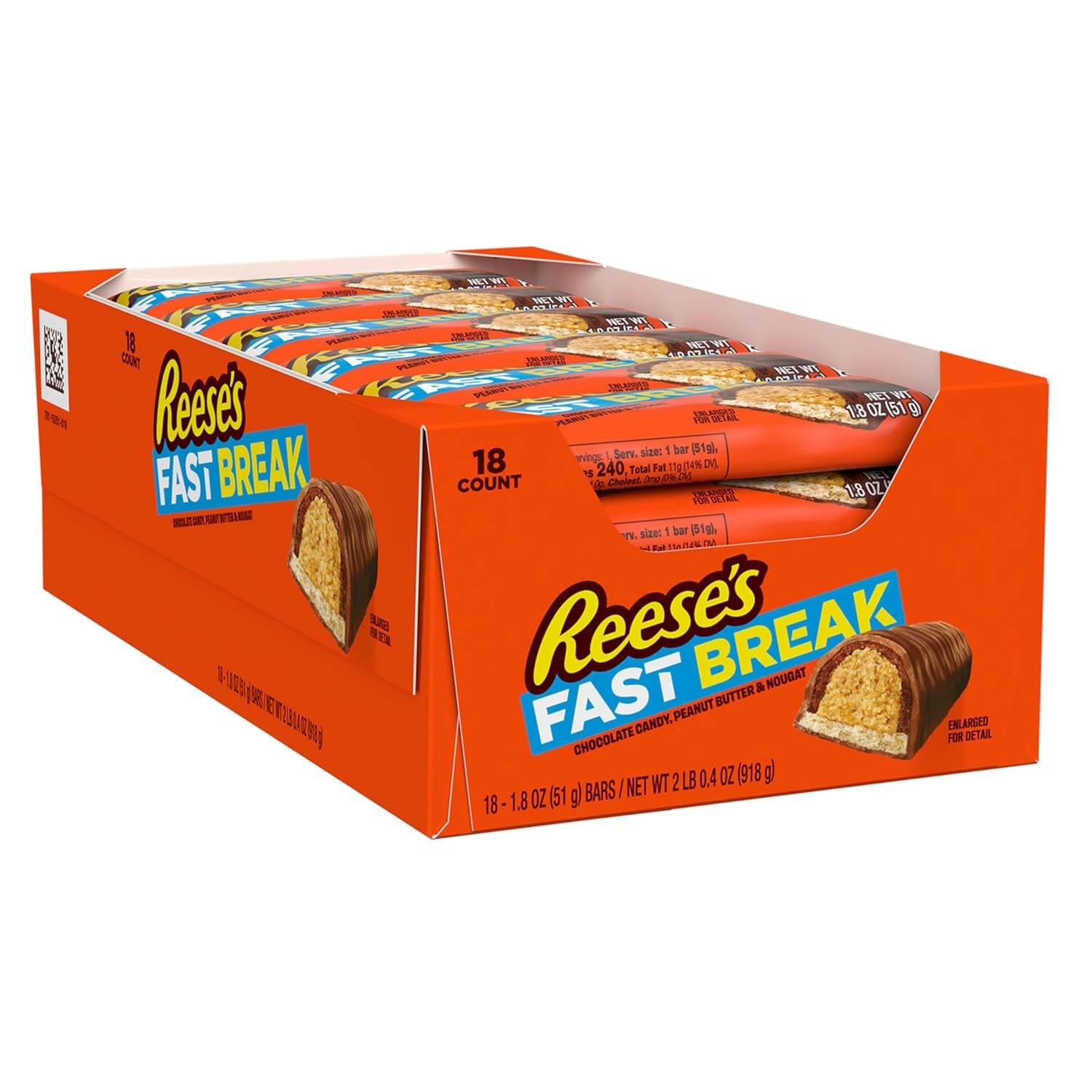 FAST BREAK Peanut Butter Nougat Candy Bars, 1.8 oz Pack of 18