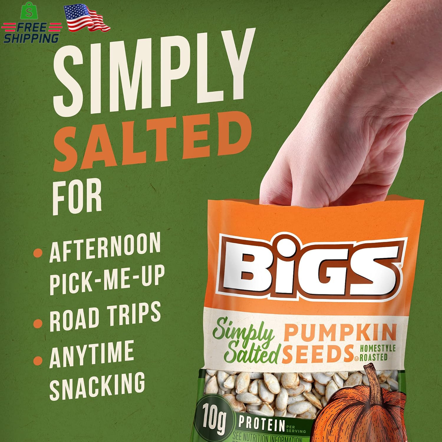 BIGS Pumpkin Seeds, Simply Salted Homestyle Flavor, 5 Oz. (Pack of 12)