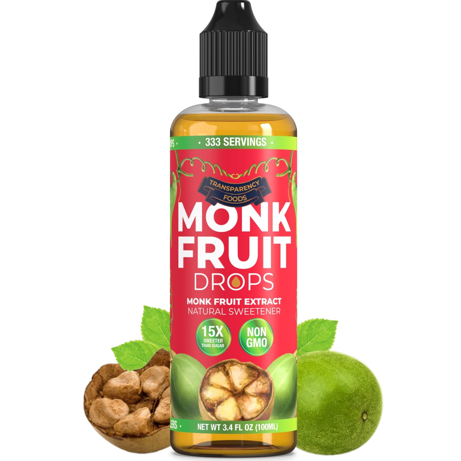 Monk Fruit Extract (6 Drops = 1 Tsp of Sugar) Zero Calories, Non-GMO, No Fill…