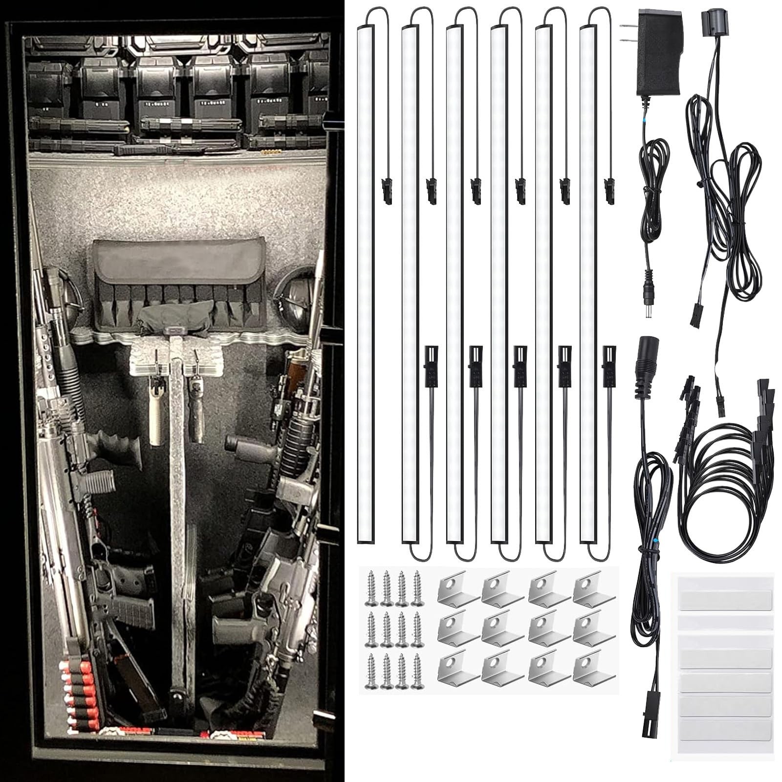 Door Activated Safe Light Kit, 6 Pack 12 Inch 5000K Black Led Safe Lighting Kit