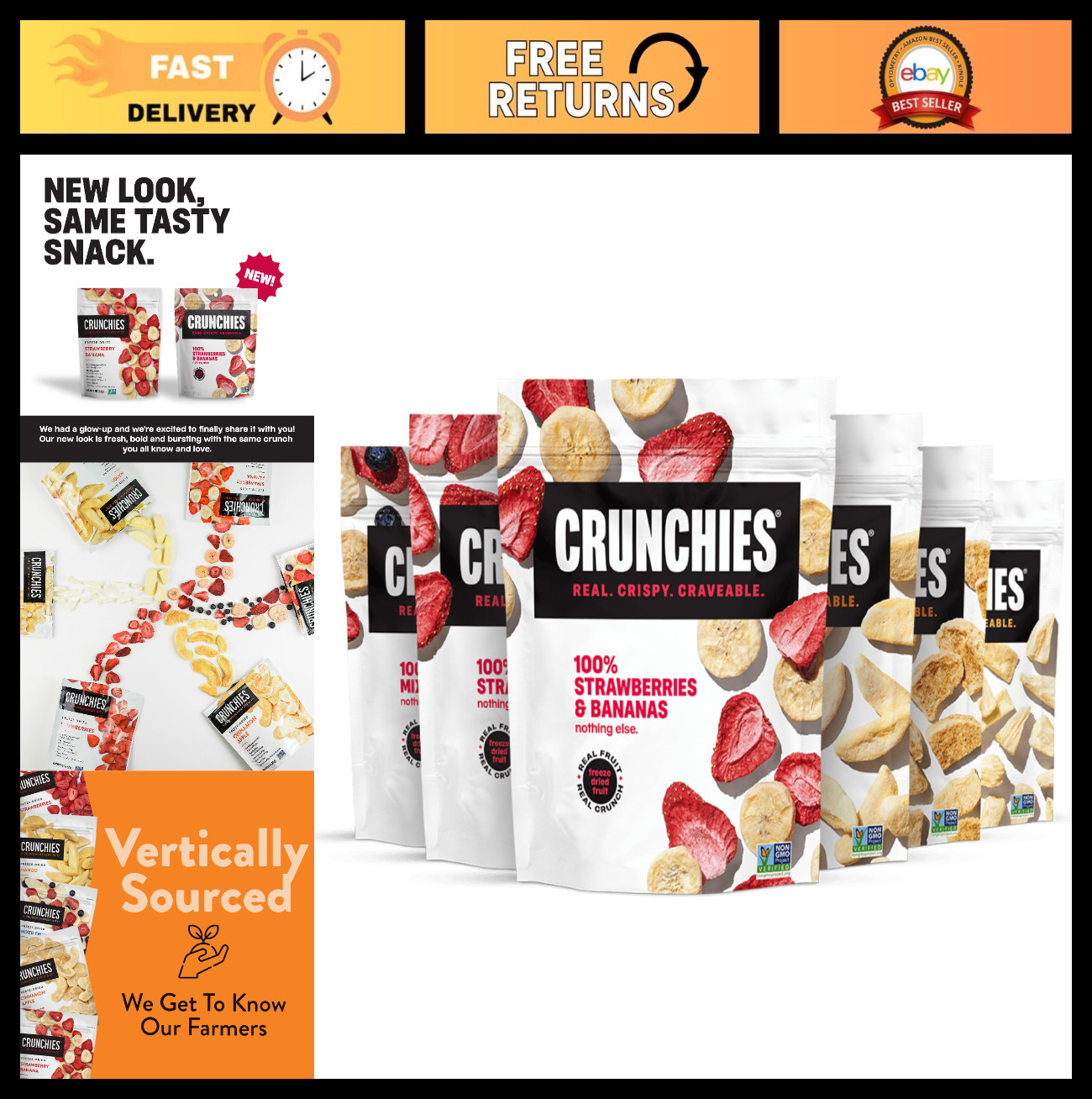 Freeze-Dried Fruit Variety Pack – 100% Natural, Non-GMO, Kosher Snacks, 6 Flavor
