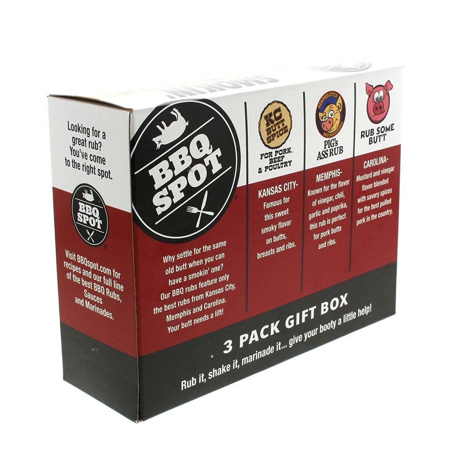 Smokin Booty Rubs 3 Pk KC Style Memphis Style & Carolina Style Dry Rub Gift Box