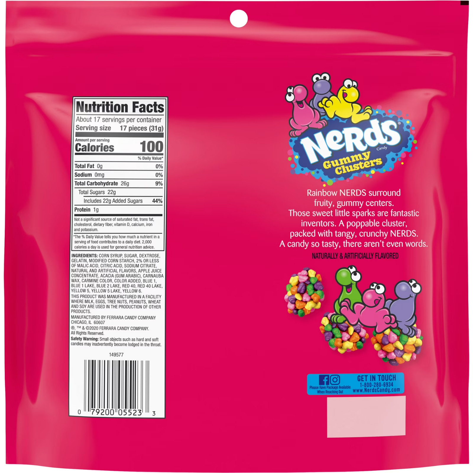 NERDS Rainbow Gummy Clusters Candy, Crunchy and Chewy, 18.5 oz Bag