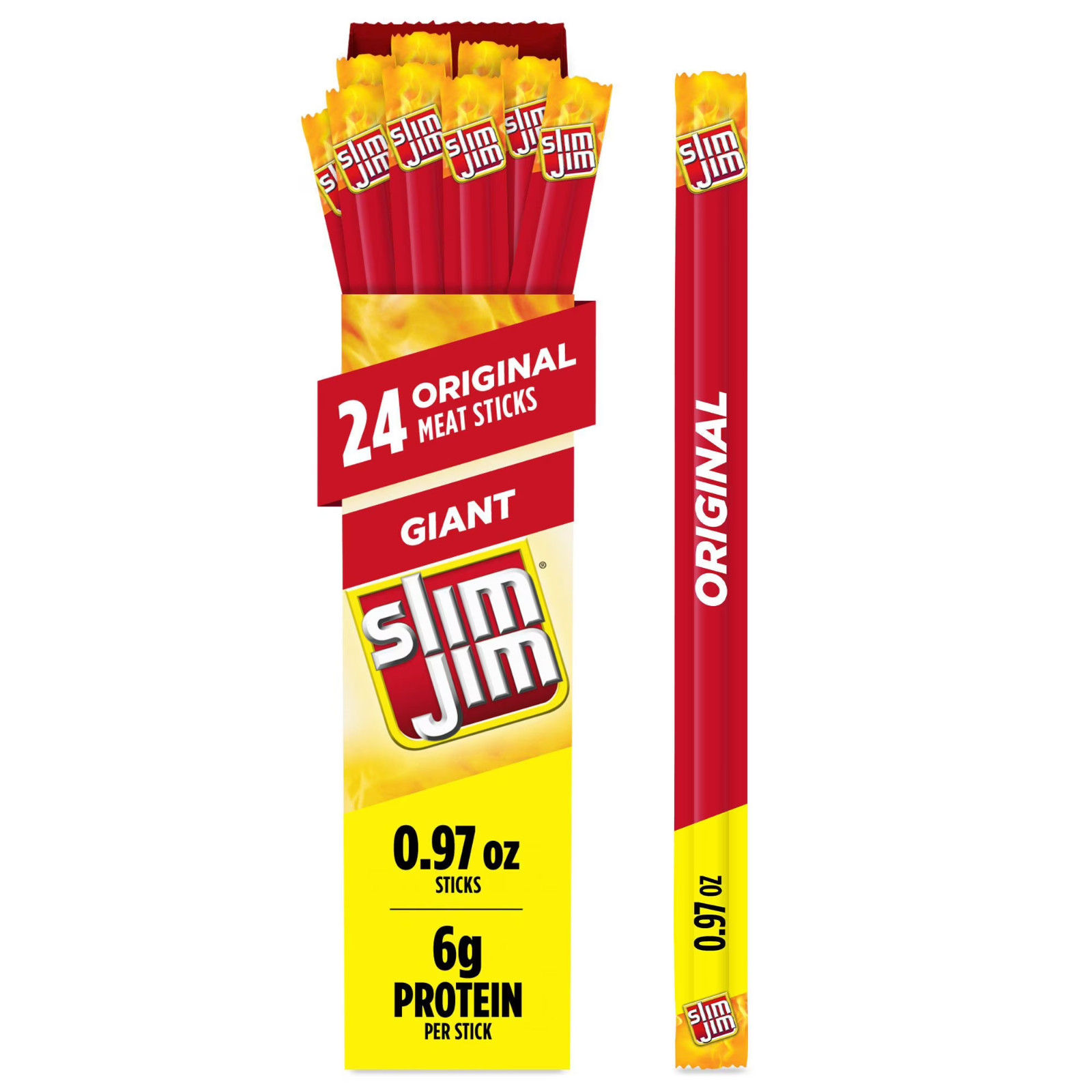 🥩 Slim Jim Giant Meat Sticks 24 Pack 💪 Original Flavor 0.97 oz Grab & Go🔥✅