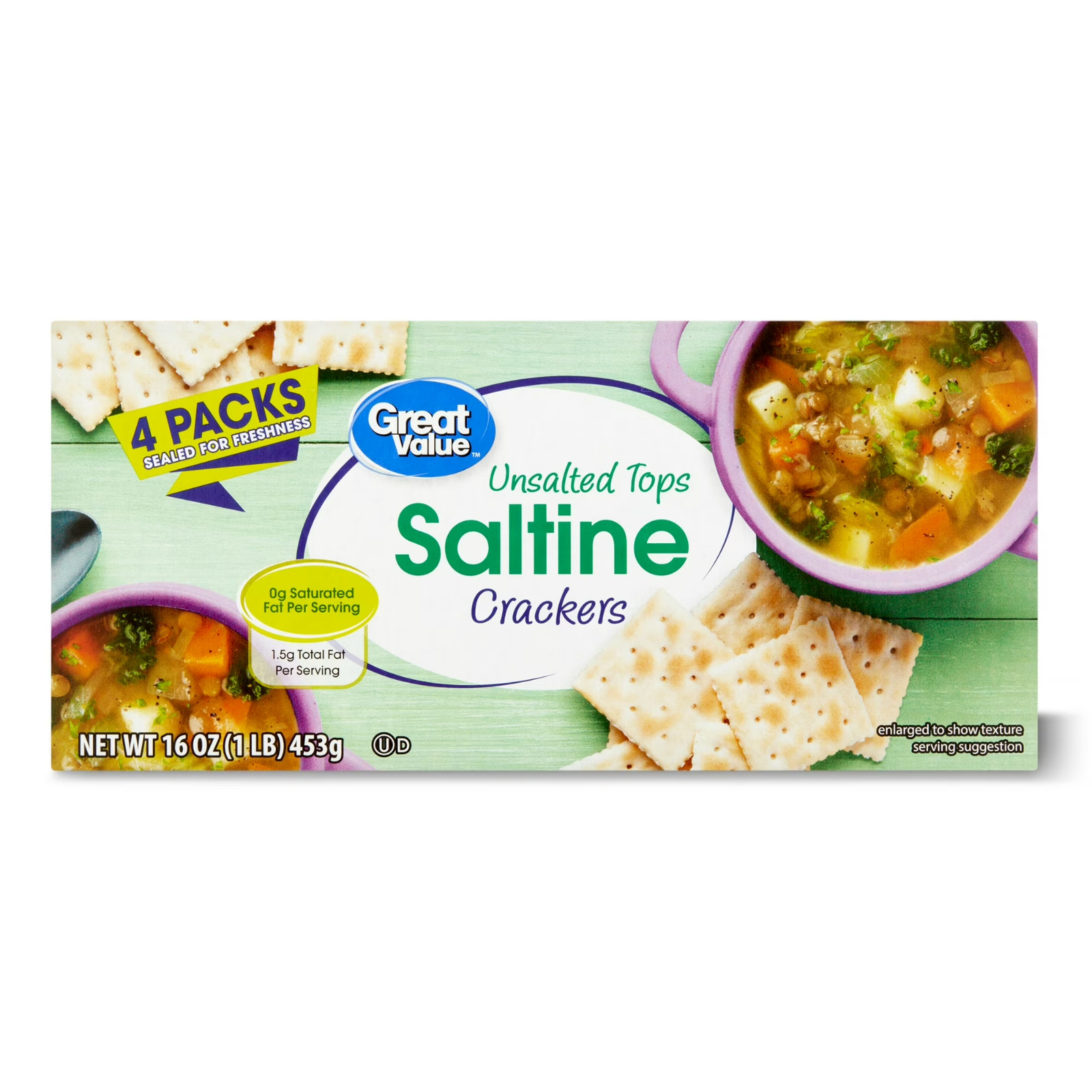 Great Value Unsalted Tops Saltine Crackers, 16 oz, 4 Count (6 PACK!)