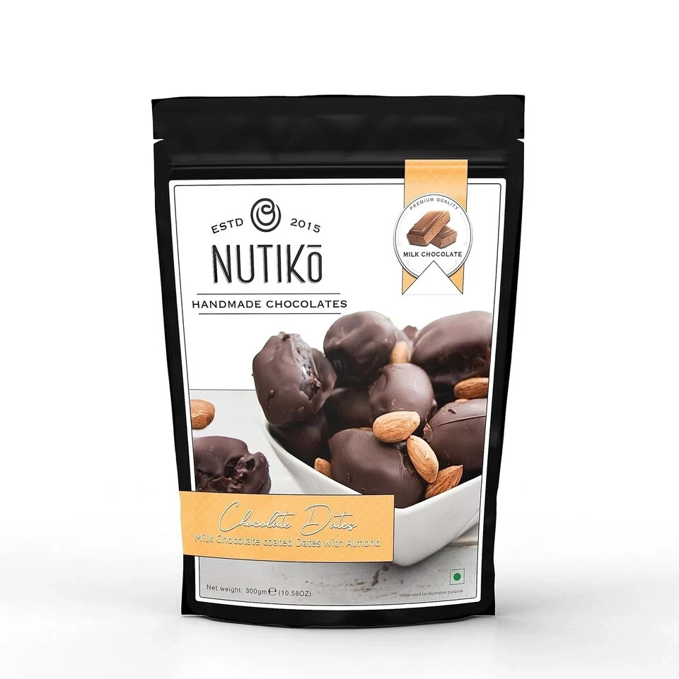 Nutiko Milk Chocolate Coated Dates with Almond 300 gm Free Shipping World Wide