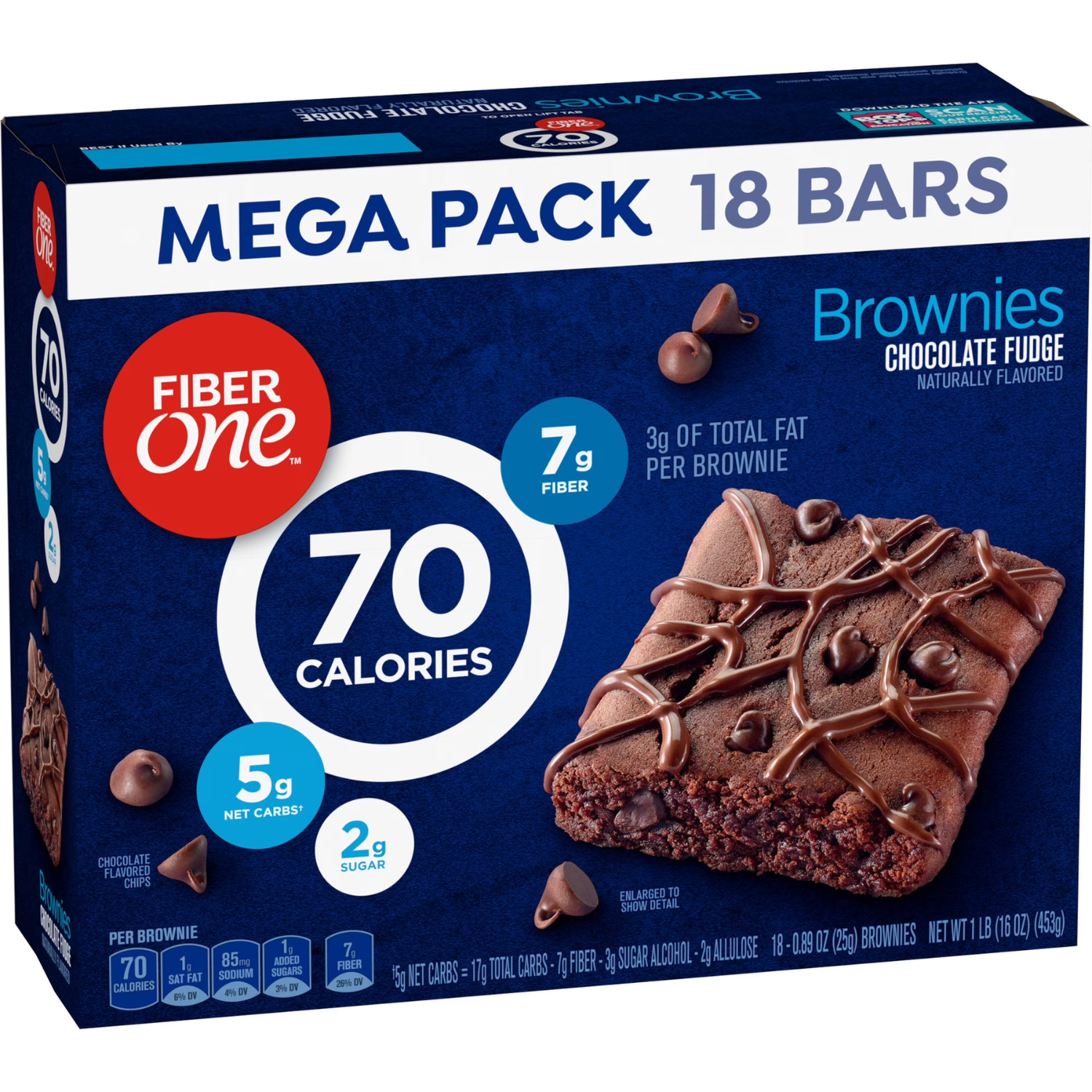 Fiber One 70 Calorie Chocolate Fudge Brownies Snack Bars 18 Ct 16 Oz, 2 Pack