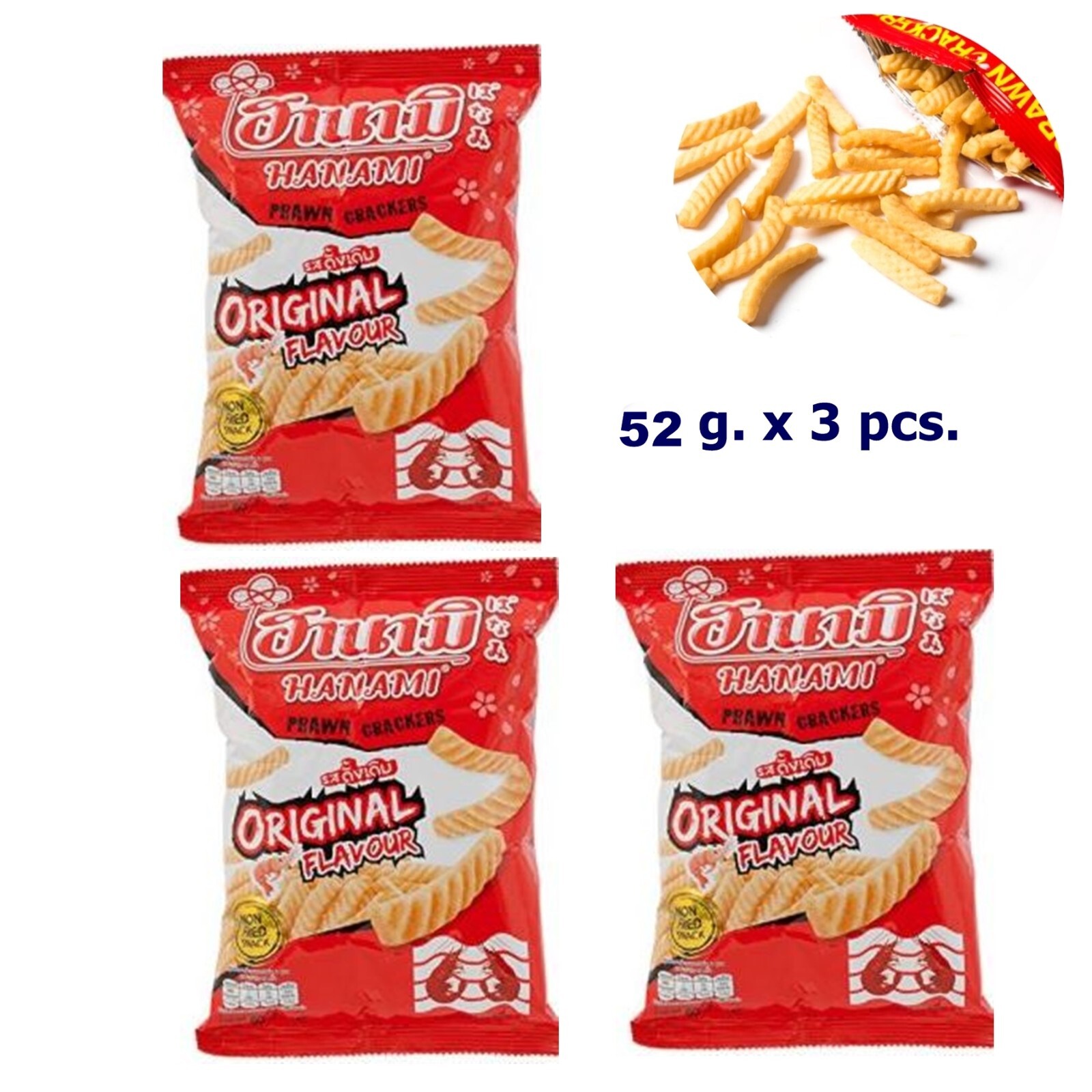 Hanami Prawn Crackers Snack Original Flavour Thailand crispy delicious 3,6,12 pc