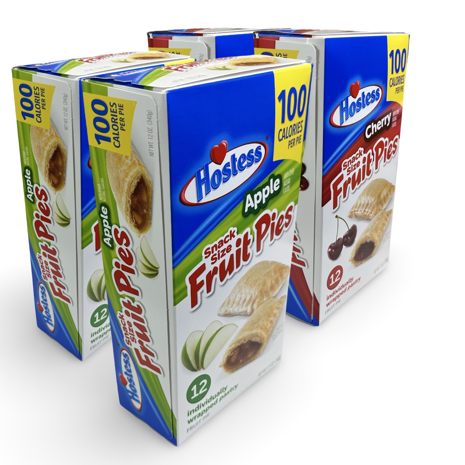 Hostess Snack Size 100 Calorie Mini Fruit Pies | 12 Count Box | Apple & Cherry C