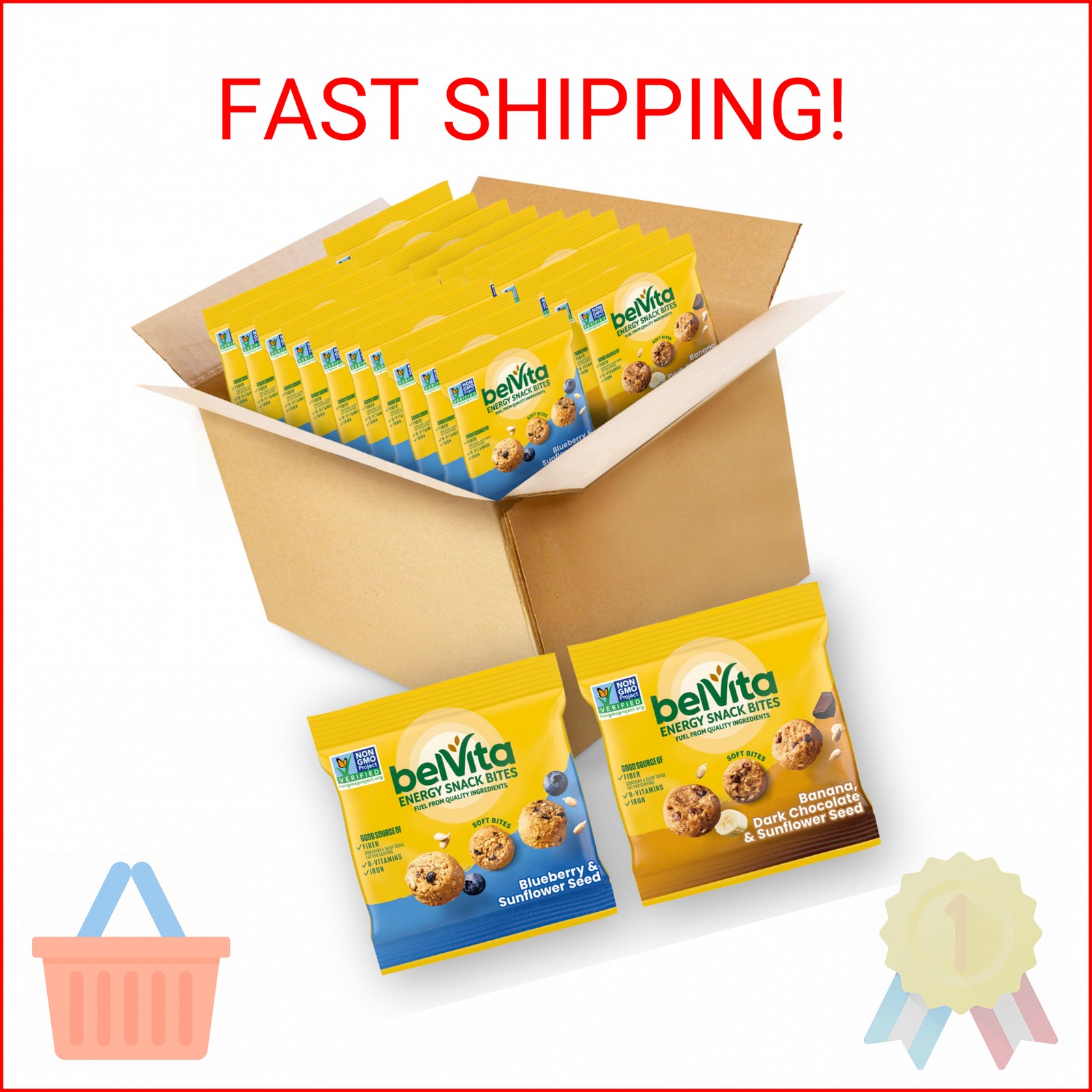 belVita Energy Snack Bites Variety Pack, Banana Dark Chocolate & Sunflower Seed,