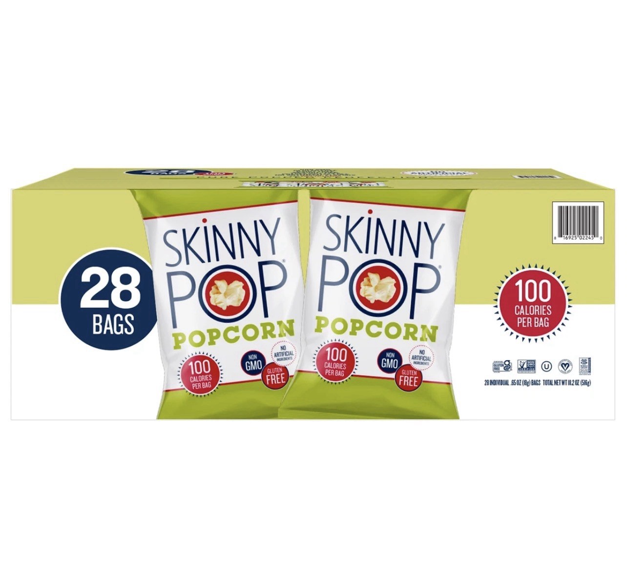 SkinnyPop Popcorn 28 Bags Non-GMO Gluten Free No Artificial Ingredients 100 Cal