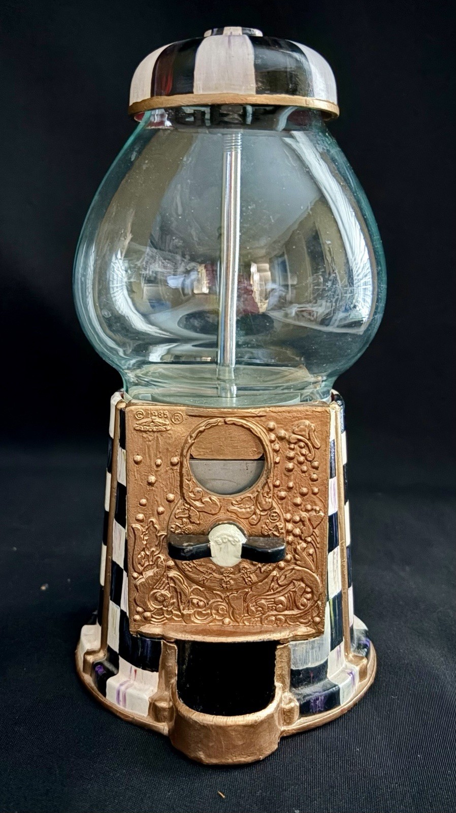 MACKENZIE CHILDS STYLE INSPIRED COURTLY CHECK GUMBALL CANDY DISPENSING MACHINE