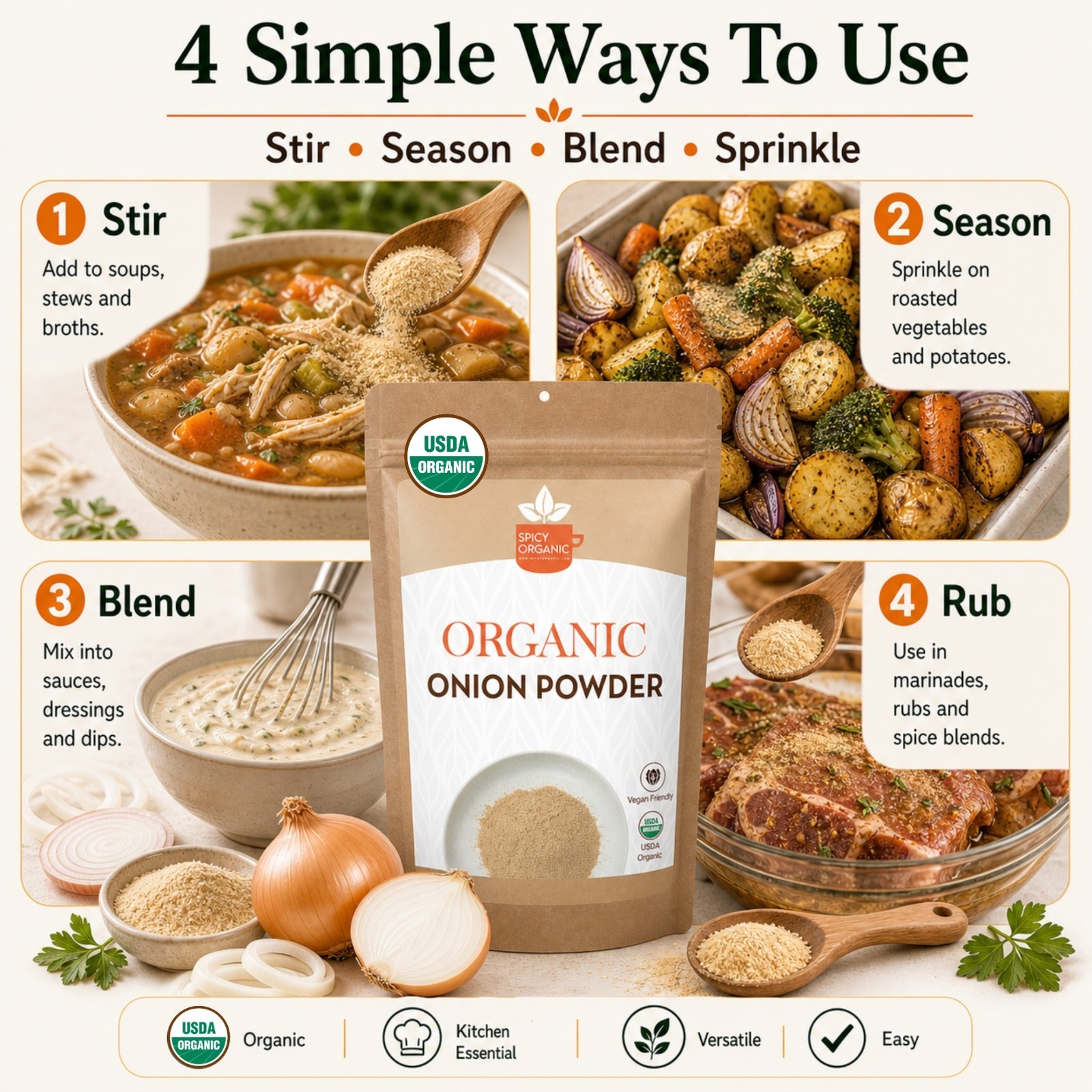 Spicy Organic Onion Powder 3 lbs | USDA Organic