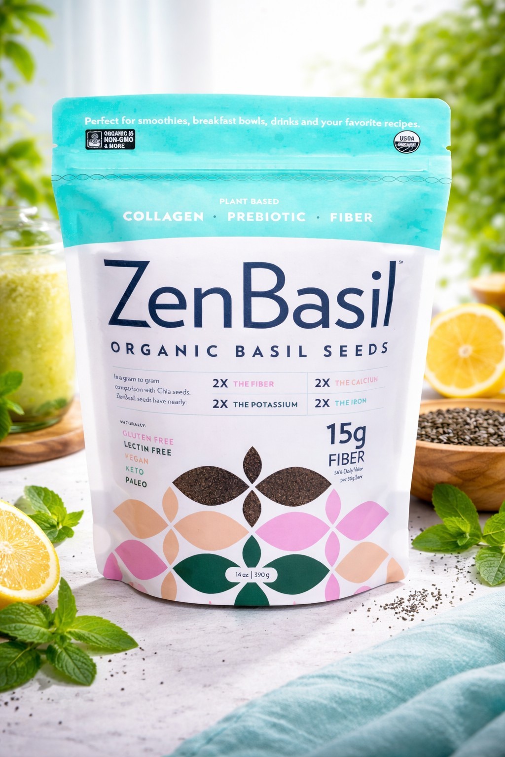 Zen Basil Seeds | Edible Basil Seeds USDA Organic, Kosher, Non-GMO, Lectin-Free,