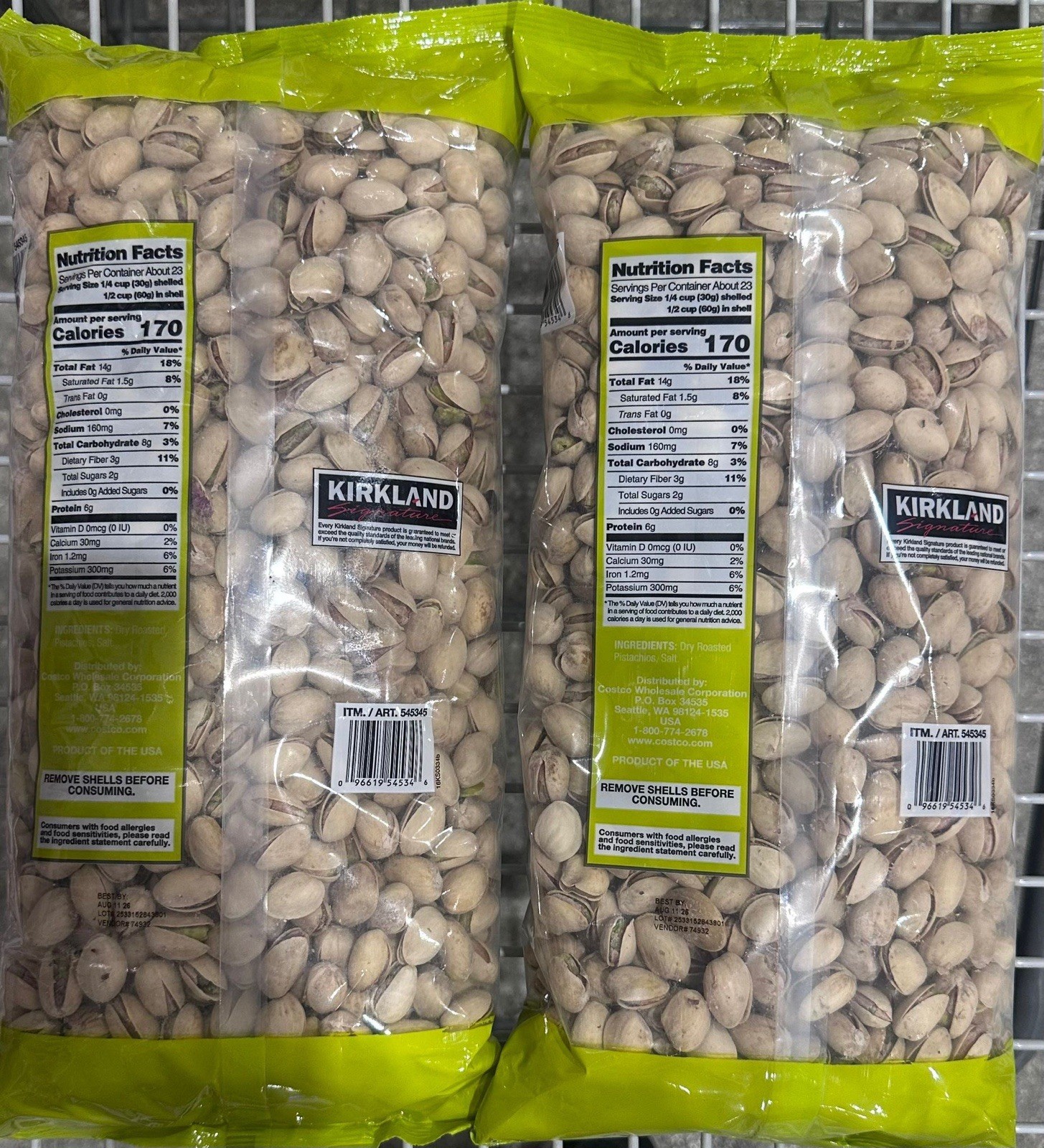 Kirkland Signature In-Shell Pistachios Roasted and Salted US 48oz (2 Pack)