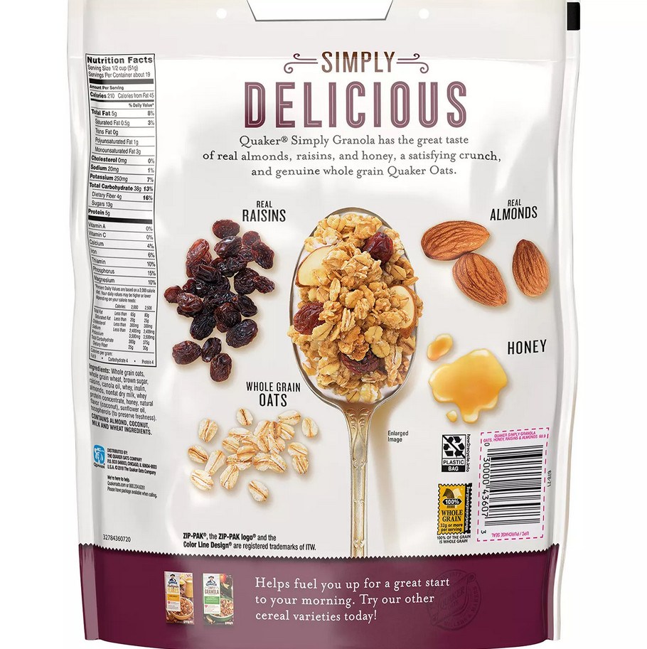 2 PACK – Quaker Simply Granola Oats Honey Raisins Almond 34.5 oz (Total 68.9 oz)