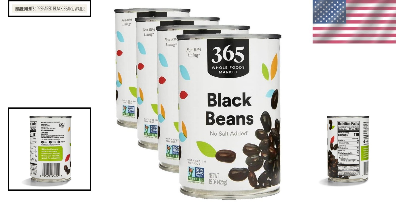 Unsalted Black Beans – 15oz Pack of 4 | Low Sodium & Preservative-Free