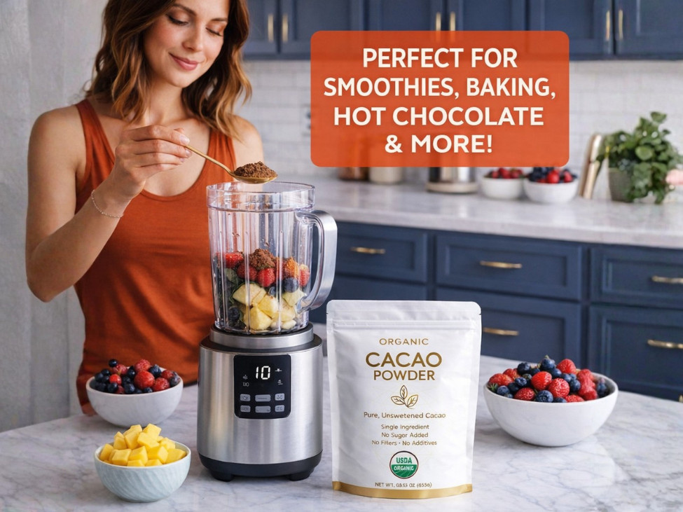 Organic Cacao Powder Unsweetened, Pure Cacao, Single Ingredient, No Sugar Added