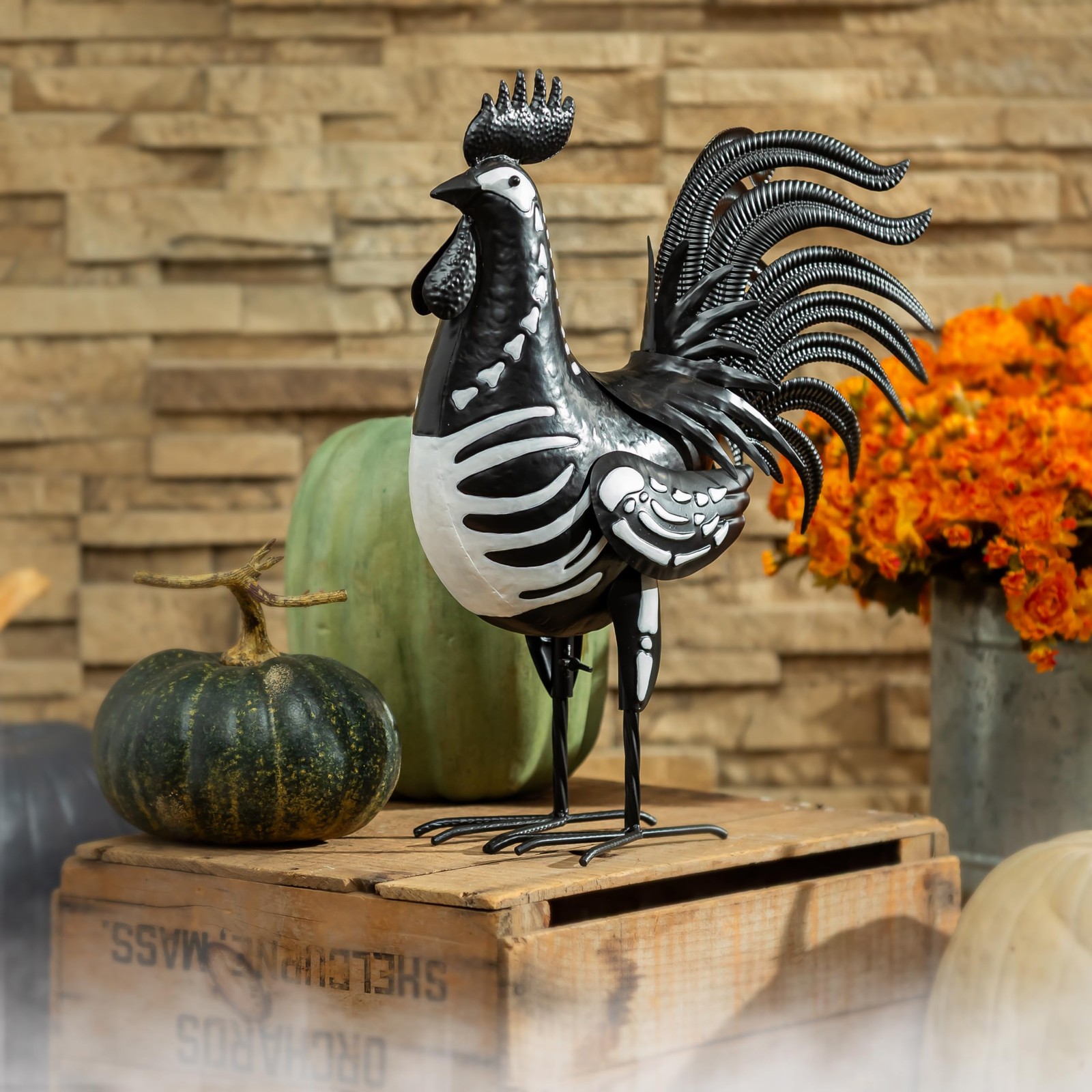 Evergreen Garden 19″ Skeleton Rooster Metal Animal Statue | Indoor and Outdoor S