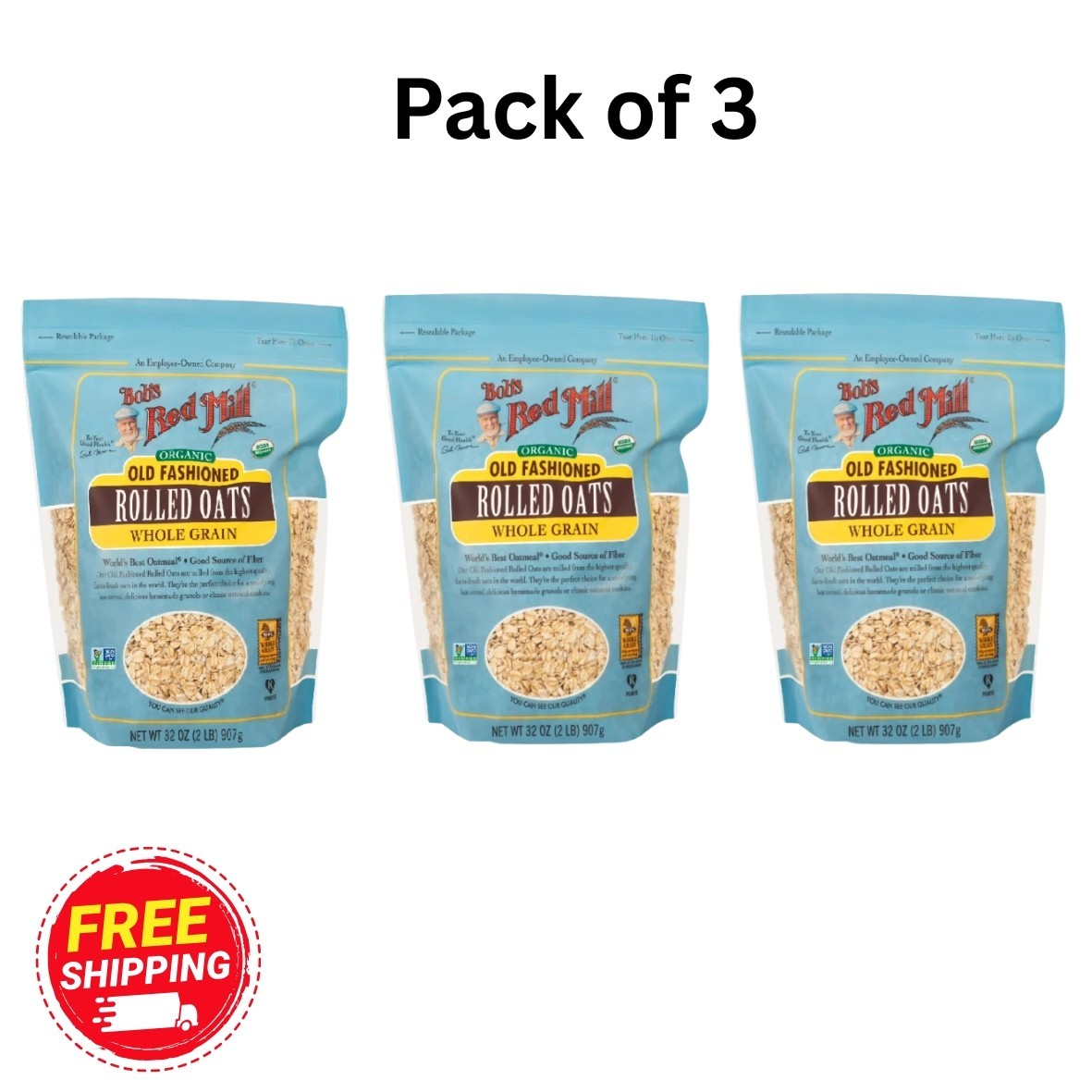 Bob’s Red Mill, Old Fashioned Rolled Oats, Organic, 32 oz (3 PACK)