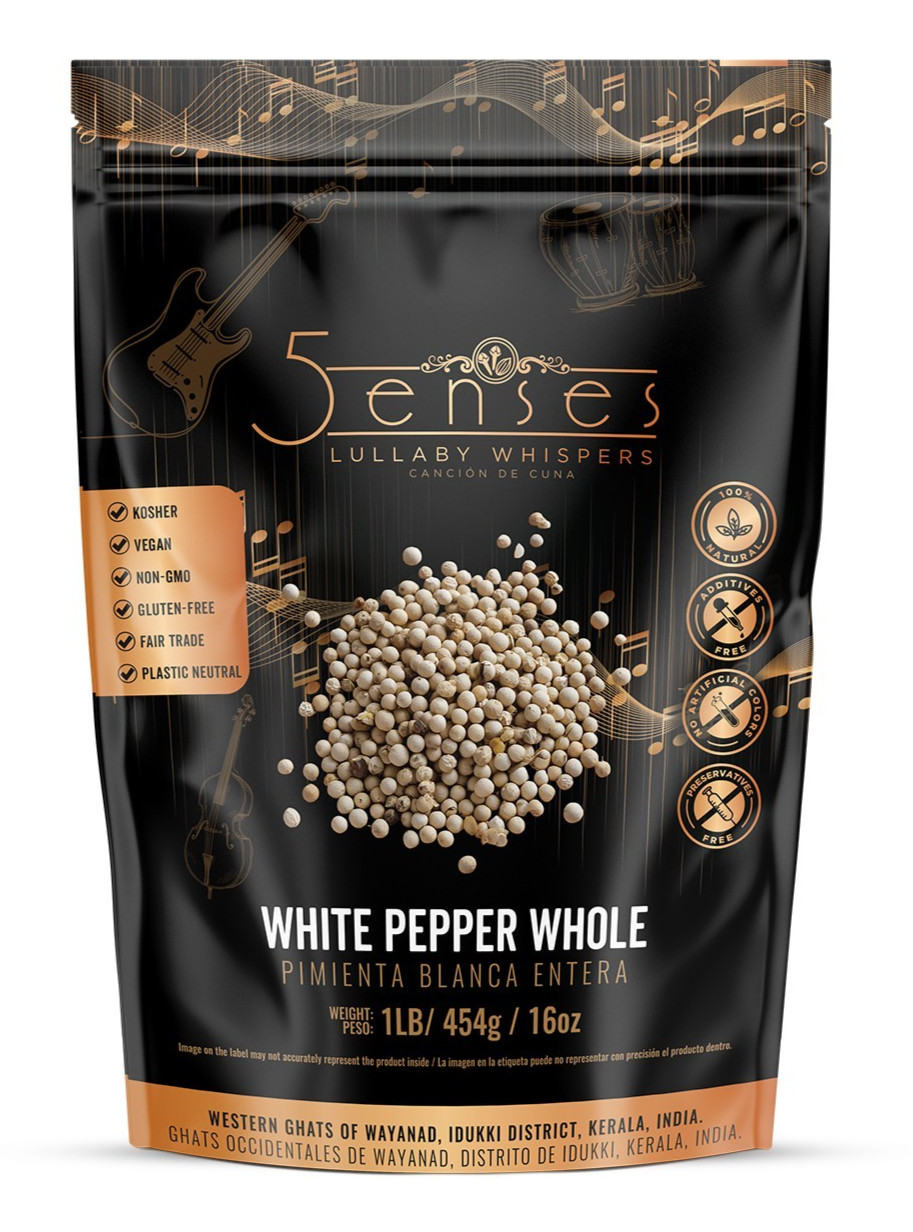5Senses Malabar Whole White Pepper Whole | Pimienta Blanca | Non-GMO, Fairtrade