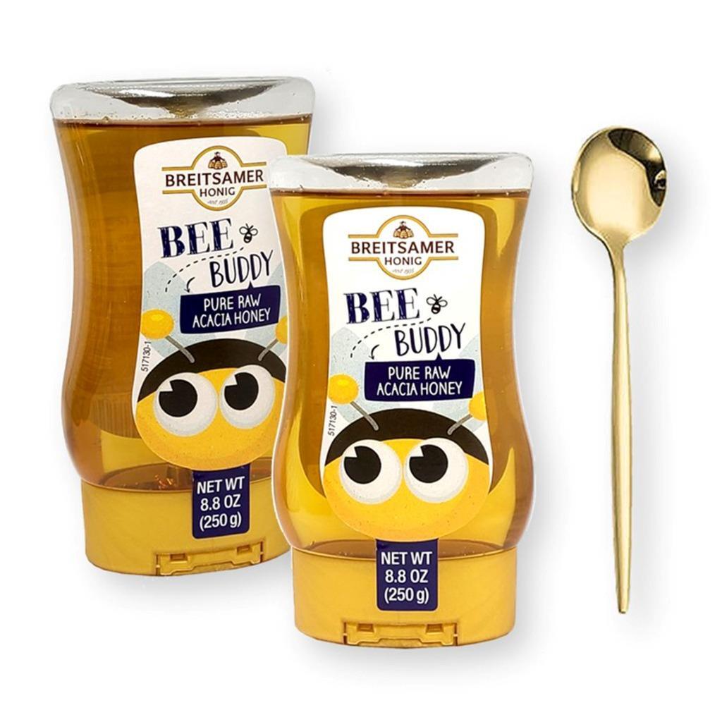 Breitsamer Honig Bee Buddy Pure Raw ACACIA Honey Squeeze Bottle 8.8 oz. w Spoon