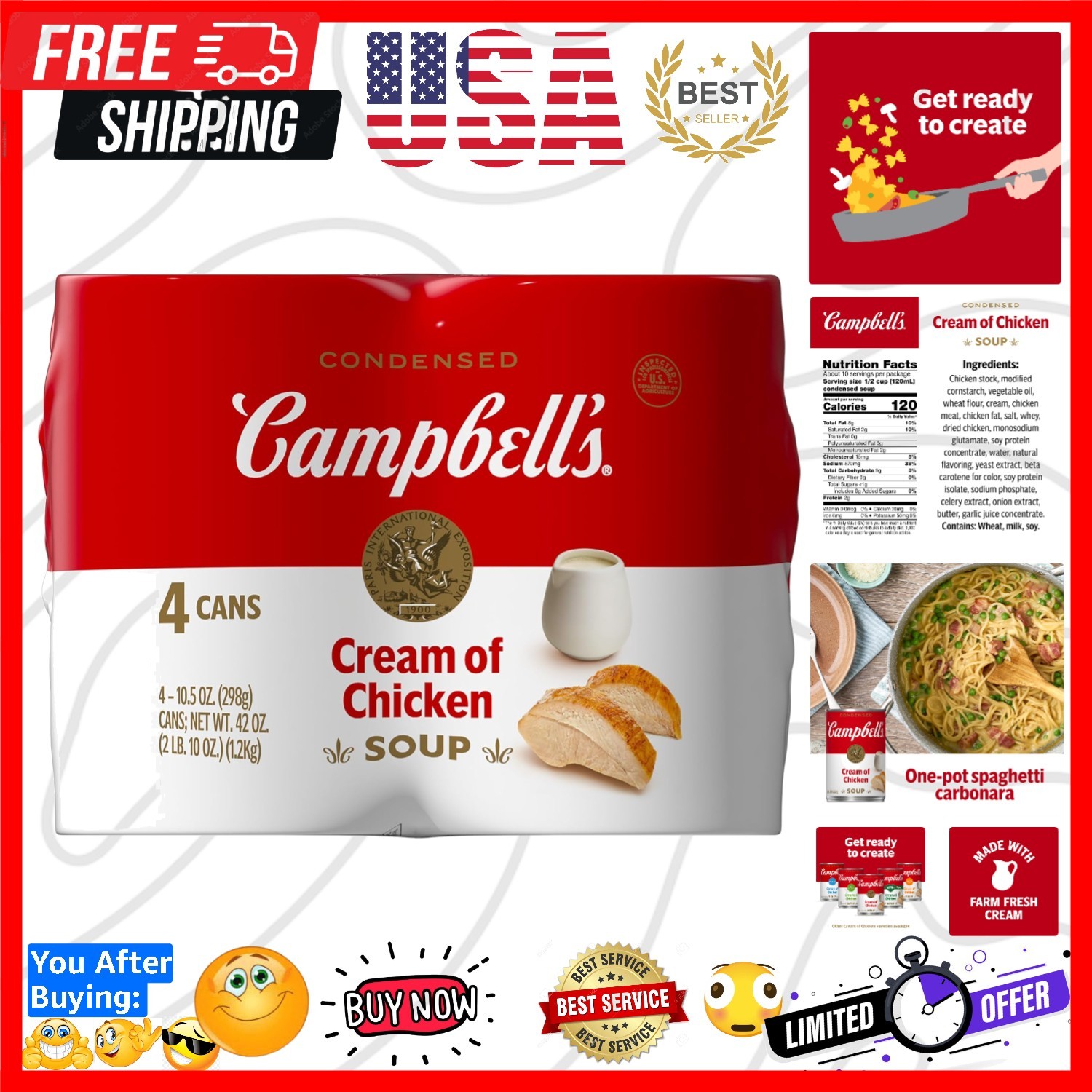 Condensed Cream of Chicken Soup, 10.5 oz Can 4 Pack