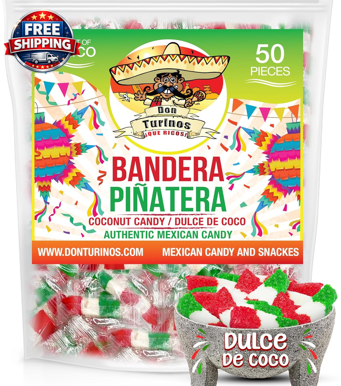 Mexican Coconut Candy 1 Pound Fiesta Pack – Authentic Dulce De Coco Banderitas P