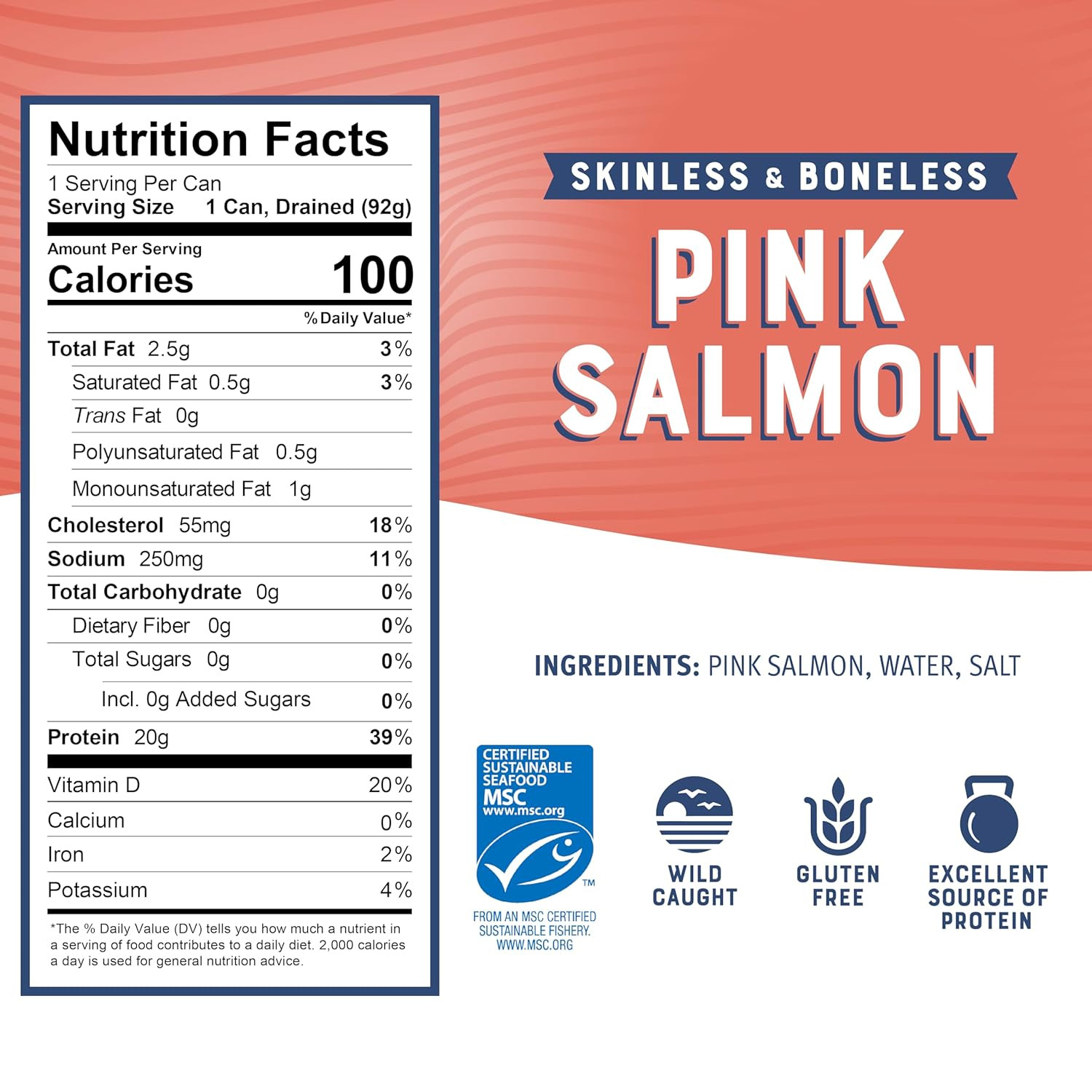 Skinless & Boneless Canned Pink Salmon in Water, 5 Oz Can – Premium Wild Caught