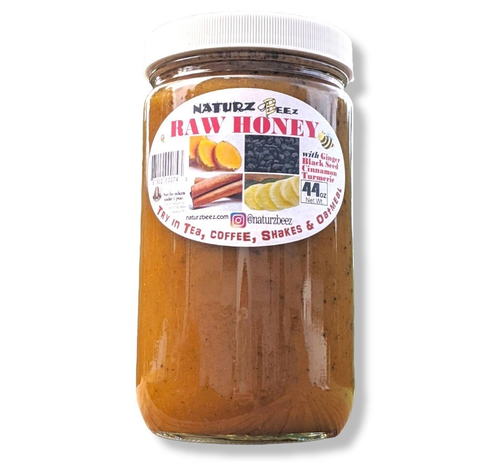 RAW HONEY w/ GINGER, TURMERIC, CINNAMON & BLACK SEED 44oz / 1.25kg 100% PURE RAW