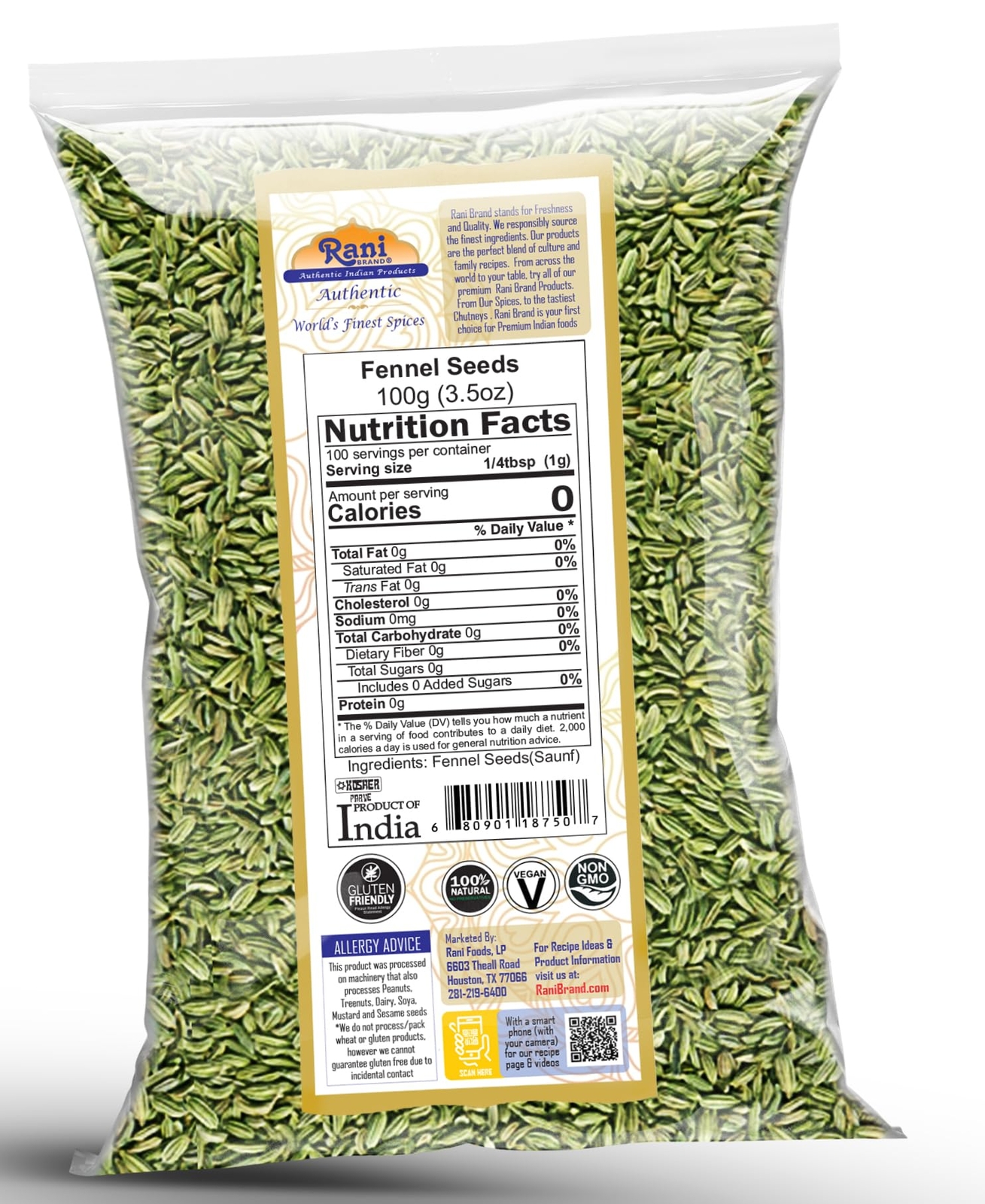 Rani Fennel Seeds (Saunf Sabut) Whole Spice 3.5oz (100g)