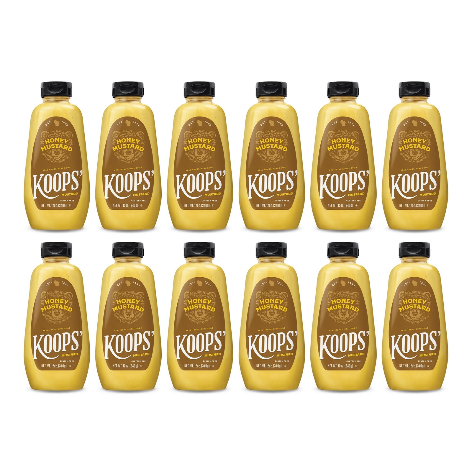 (Pack of 12) Koops’ Mustard Squeeze Bottle Honey Mustard 12 Oz