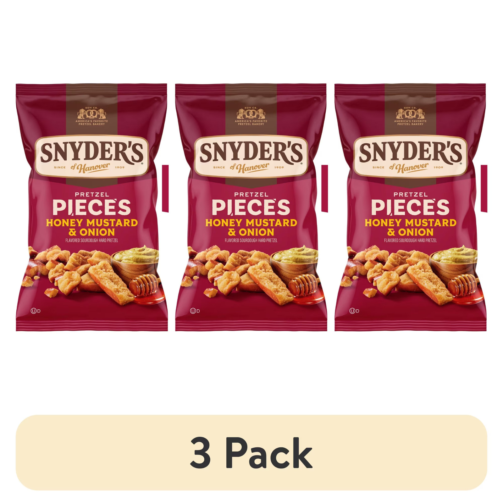 (3 Pack) Snyder’s of Hanover Honey Mustard & Onion Pretzel Pieces 11.25 oz Bags.