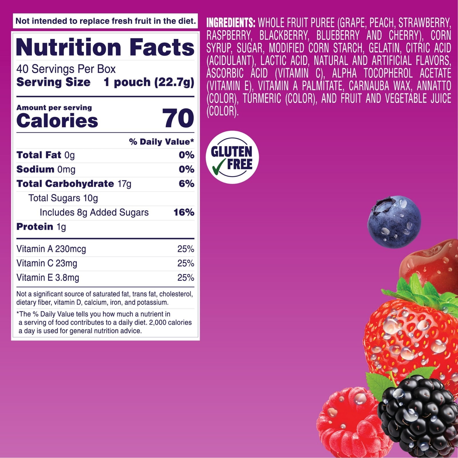 Welch’s Fruit Snacks Berries N Cherries 40 Count Gluten Free Kids Soft Snacks